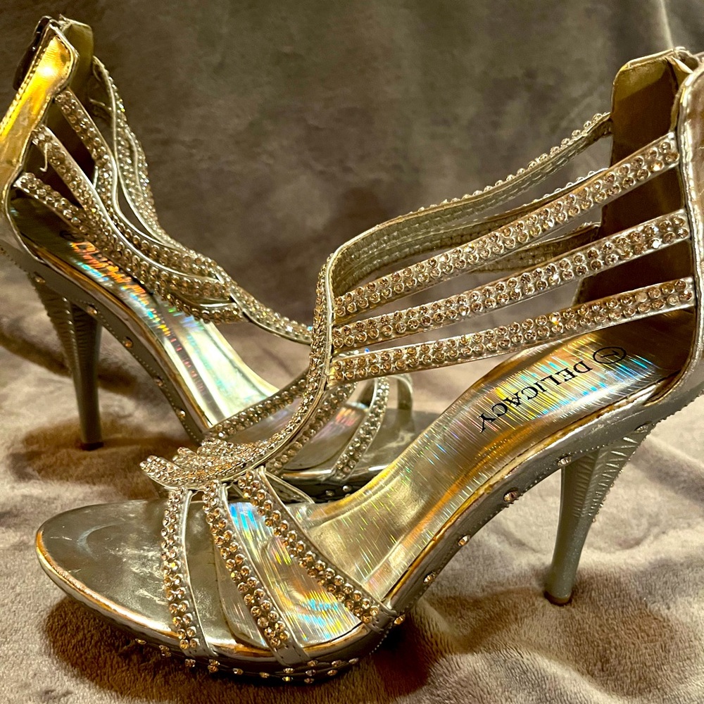 Silver “bling” heels! Only worn once! 4.5 inch heels